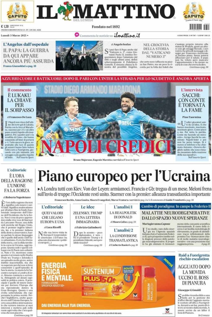 prima pagina il mattino oggi