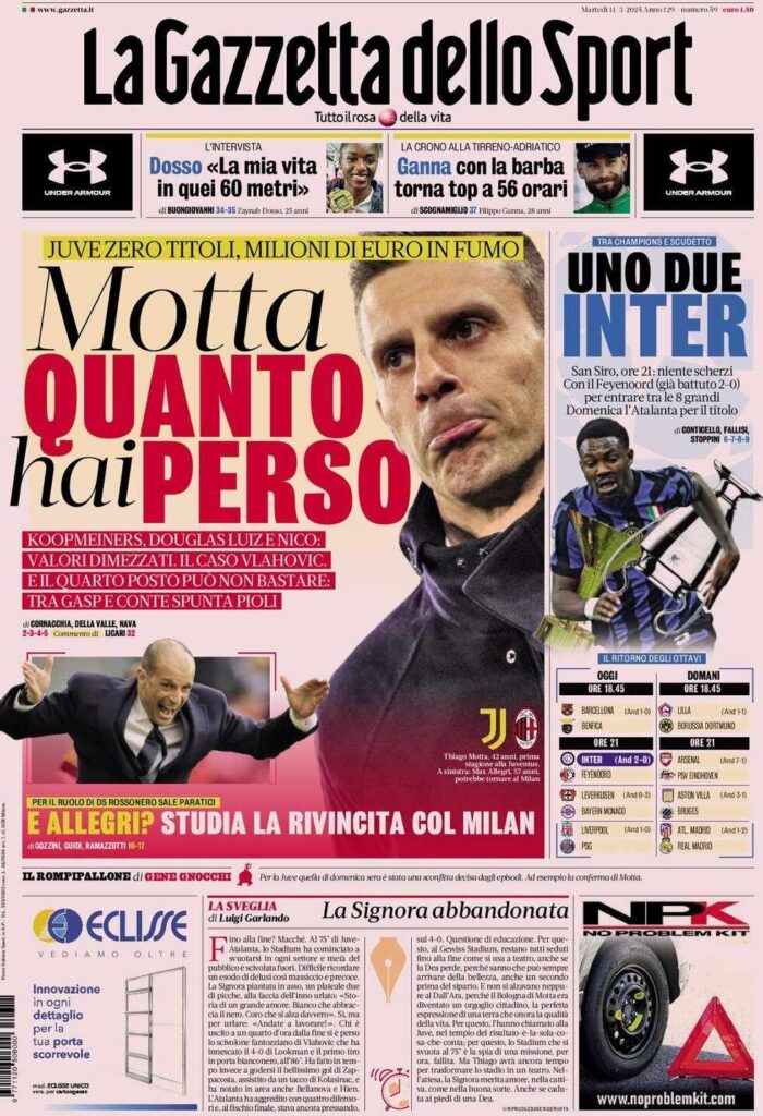 PRIMA PAGINA GAZZETTA DELLO SPORT OGGI: “Inzaghi al rinnovo, ci metto la firma”