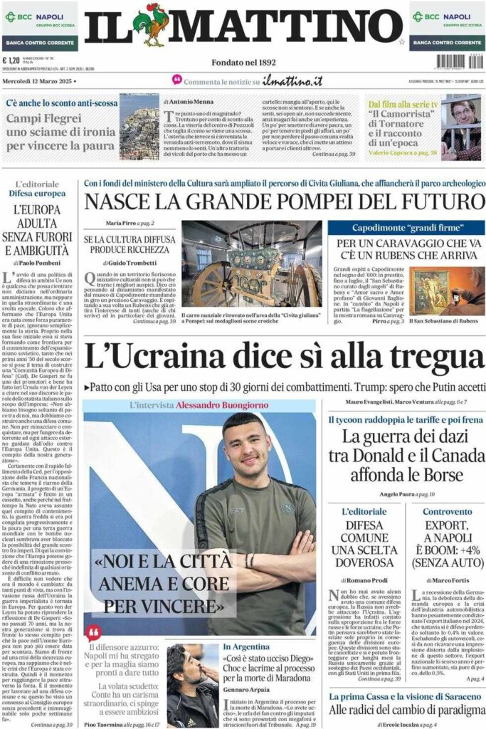 prima pagina il mattino oggi