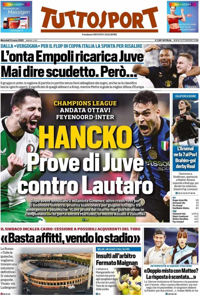 prima pagina tuttosport oggi