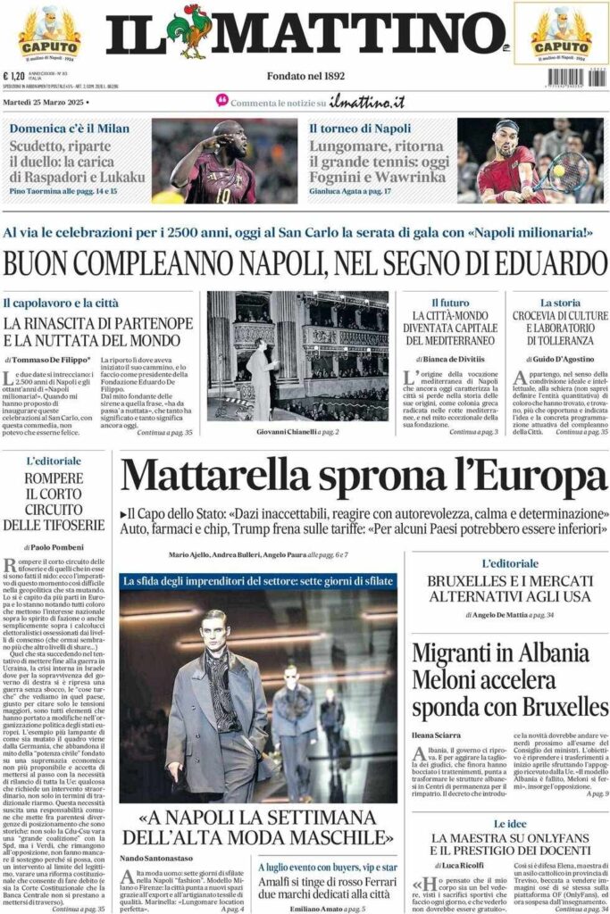 prima pagina il mattino oggi