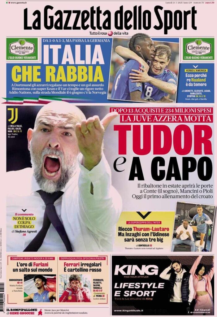 PRIMA PAGINA GAZZETTA DELLO SPORT OGGI: “Inzaghi al rinnovo, ci metto la firma”