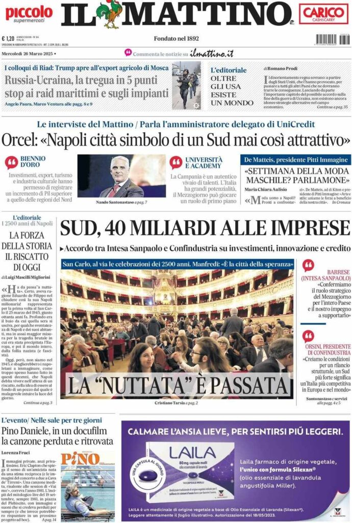 prima pagina il mattino oggi