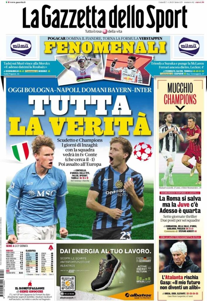 PRIMA PAGINA GAZZETTA DELLO SPORT OGGI: “Inzaghi al rinnovo, ci metto la firma”