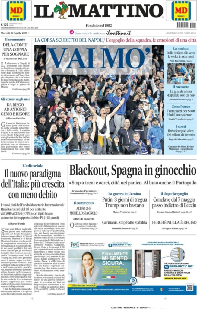 prima pagina il mattino oggi