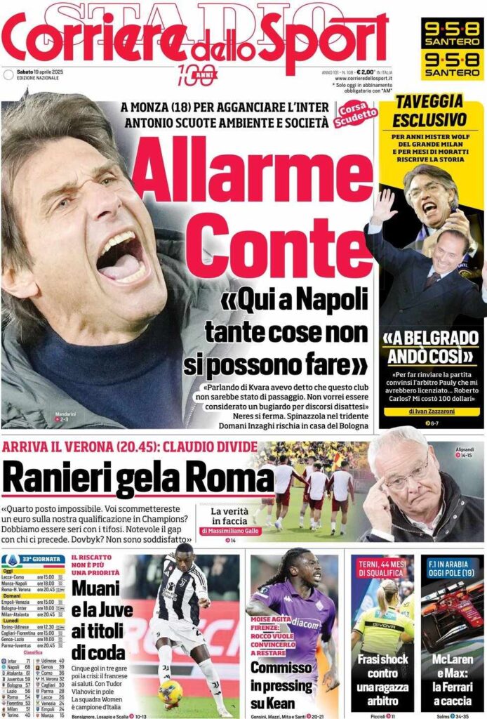 prima pagina corriere dello sport oggi