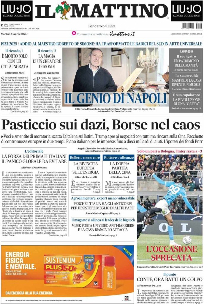 prima pagina il mattino oggi
