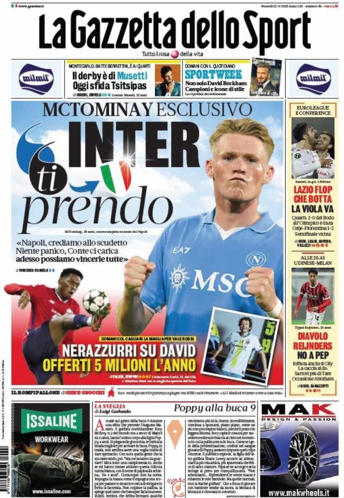 PRIMA PAGINA GAZZETTA DELLO SPORT OGGI: “Inzaghi al rinnovo, ci metto la firma”
