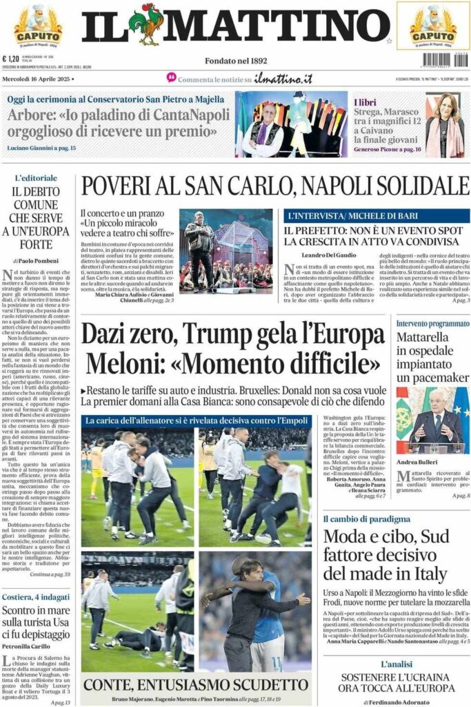 prima pagina il mattino oggi