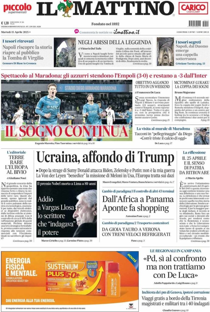 prima pagina il mattino oggi