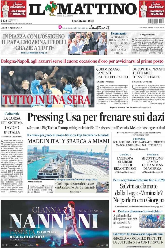 prima pagina il mattino oggi