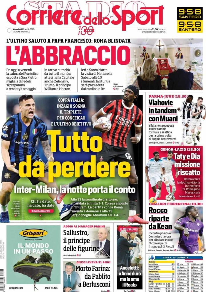 prima pagina corriere dello sport oggi