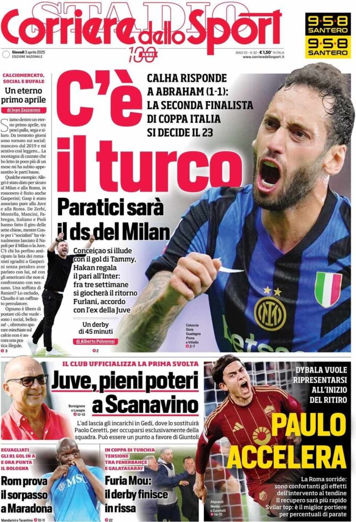 prima pagina corriere dello sport oggi