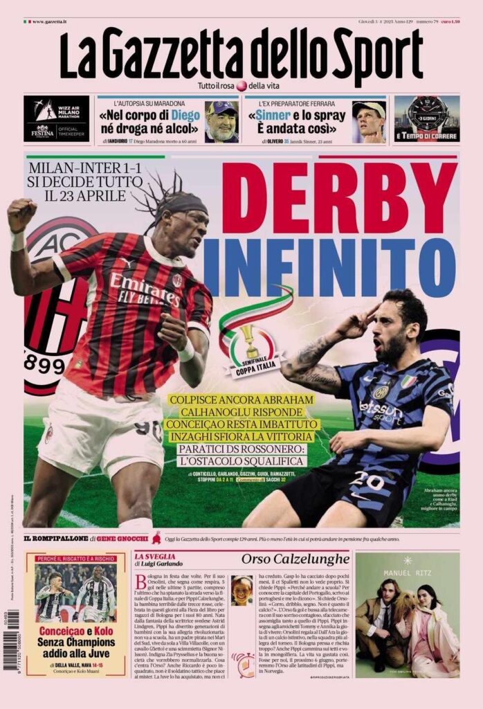 PRIMA PAGINA GAZZETTA DELLO SPORT OGGI: “Inzaghi al rinnovo, ci metto la firma”