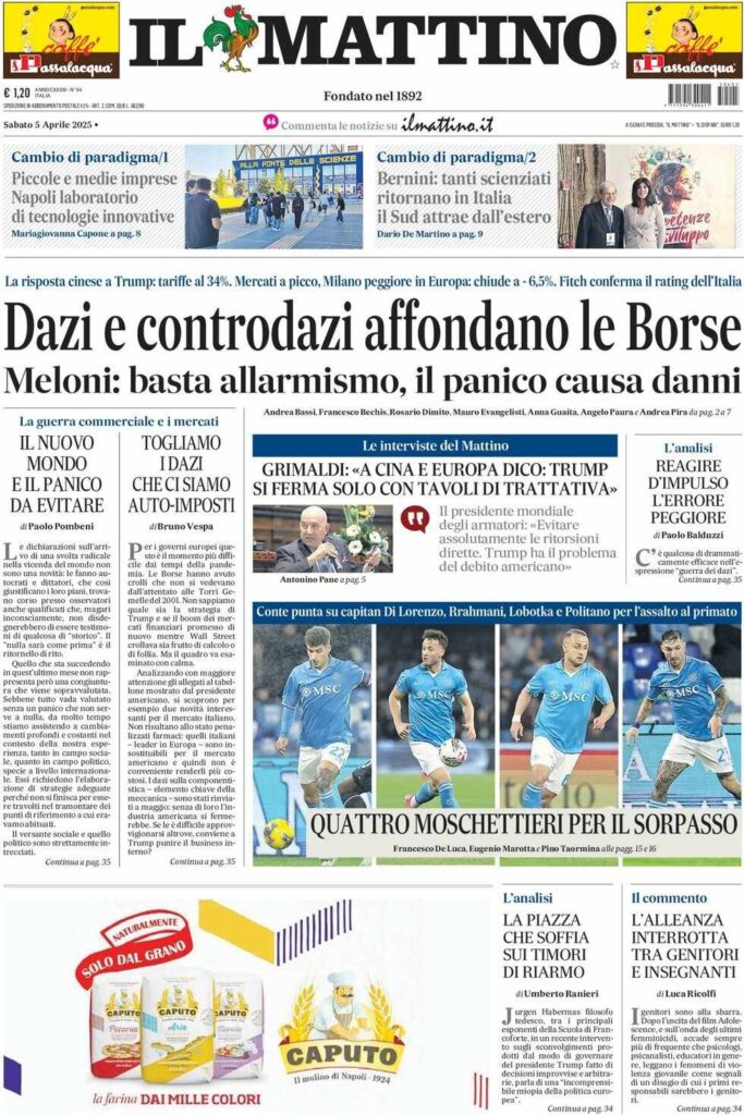 prima pagina il mattino oggi