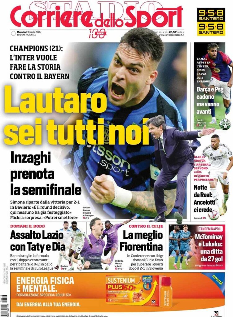 prima pagina corriere dello sport oggi