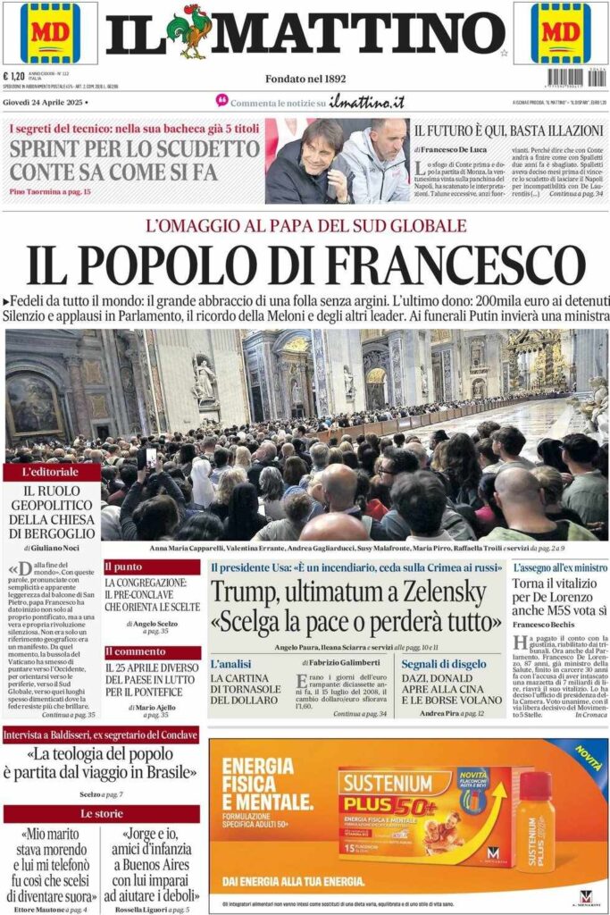 prima pagina il mattino oggi