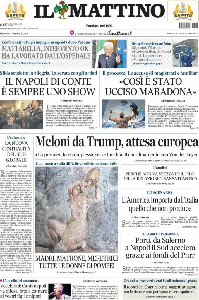 prima pagina il mattino oggi
