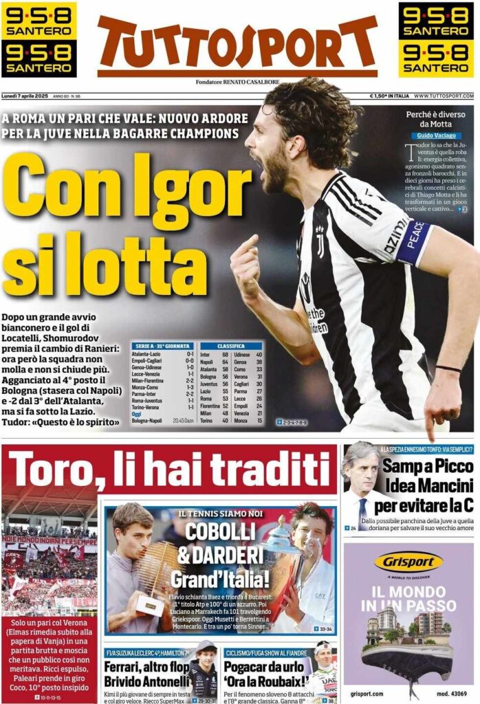 prima pagina tuttosport oggi