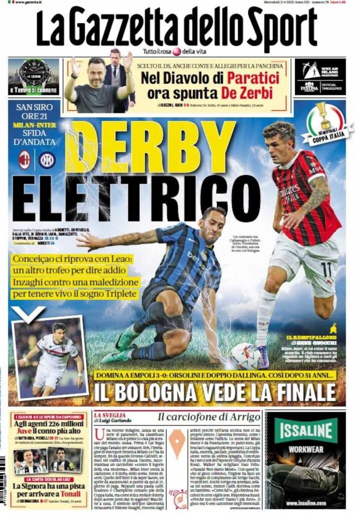 PRIMA PAGINA GAZZETTA DELLO SPORT OGGI: “Inzaghi al rinnovo, ci metto la firma”