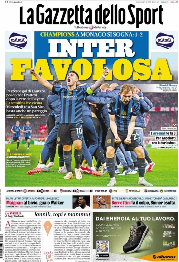 PRIMA PAGINA GAZZETTA DELLO SPORT OGGI: “Inzaghi al rinnovo, ci metto la firma”