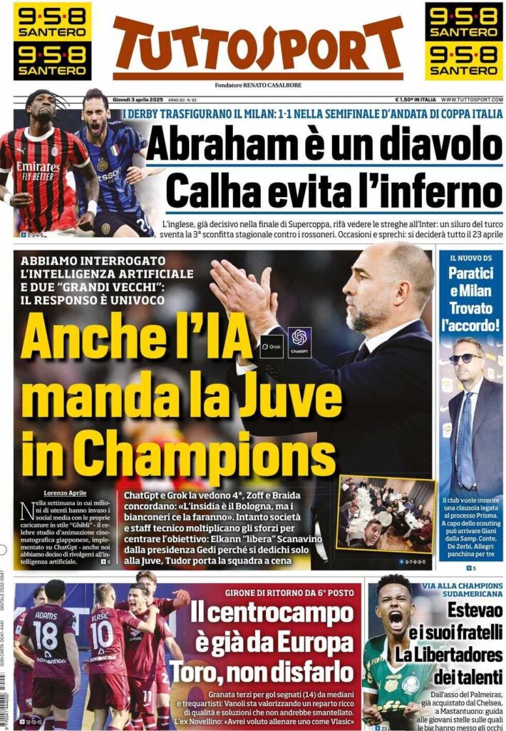prima pagina tuttosport oggi