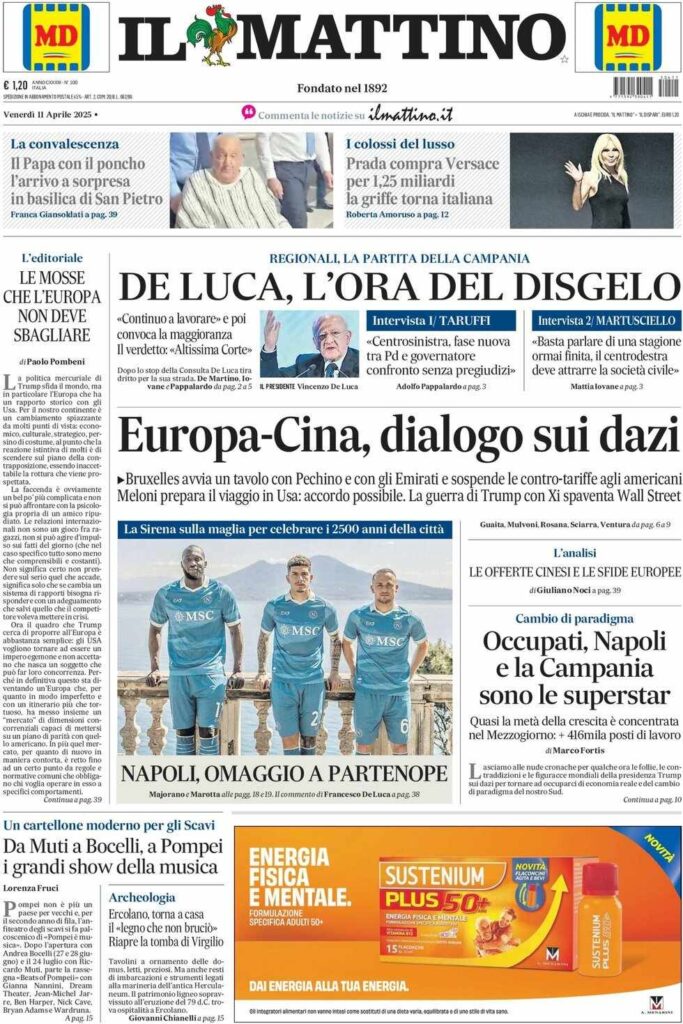 prima pagina il mattino oggi
