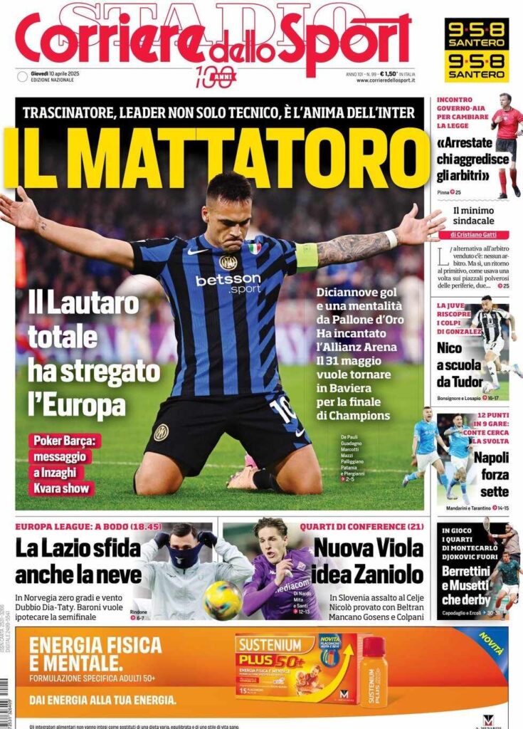 prima pagina corriere dello sport oggi