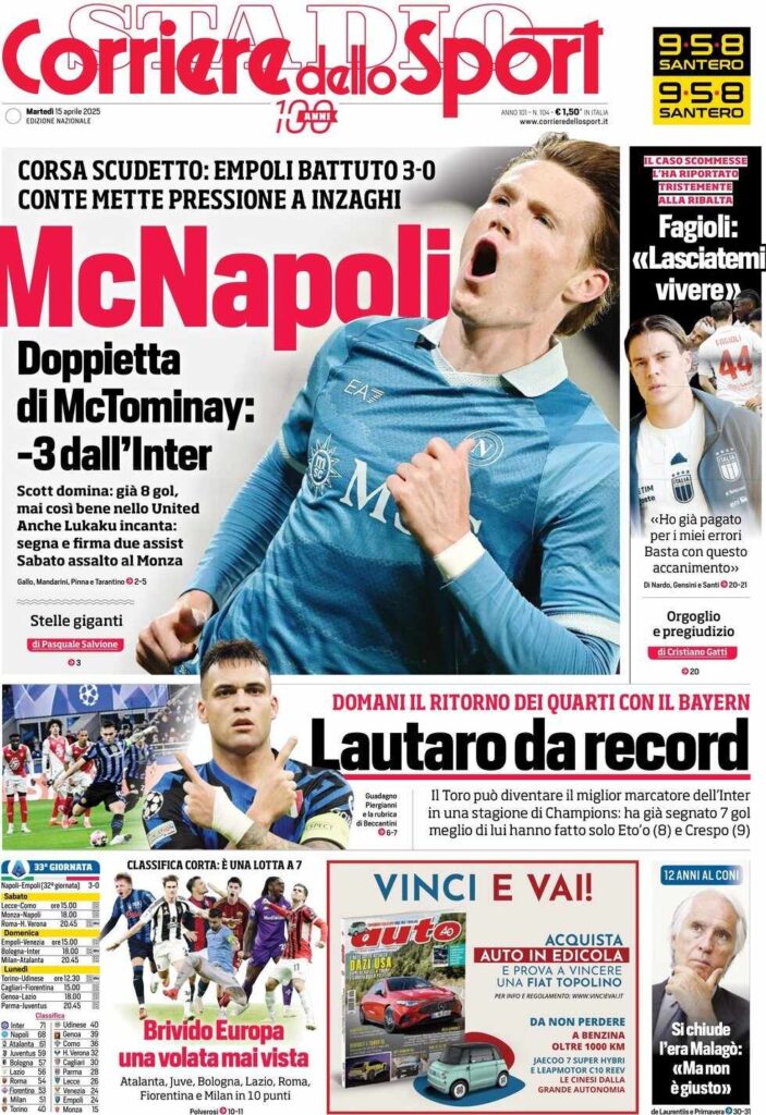 prima pagina corriere dello sport oggi
