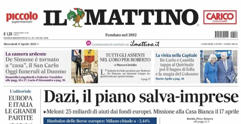 prima pagina il mattino oggi