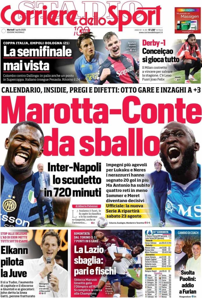 prima pagina corriere dello sport oggi