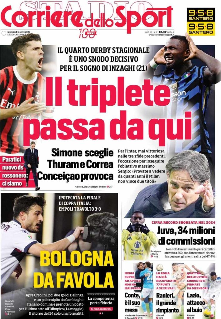 prima pagina corriere dello sport oggi
