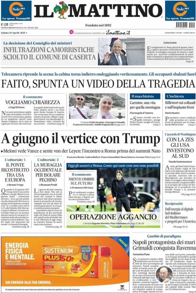prima pagina il mattino oggi