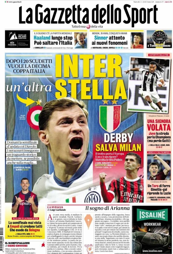 PRIMA PAGINA GAZZETTA DELLO SPORT OGGI: “Inzaghi al rinnovo, ci metto la firma”