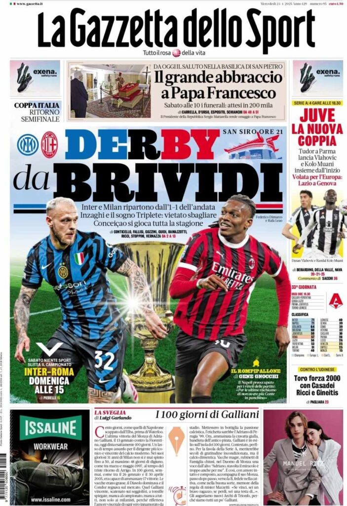 PRIMA PAGINA GAZZETTA DELLO SPORT OGGI: “Inzaghi al rinnovo, ci metto la firma”