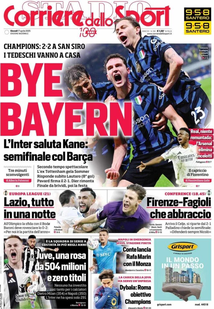 prima pagina corriere dello sport oggi