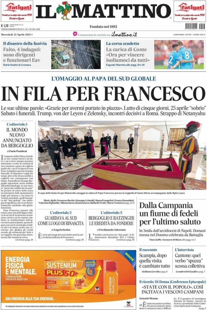 prima pagina il mattino oggi