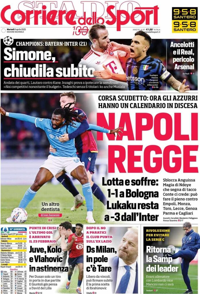 prima pagina corriere dello sport oggi