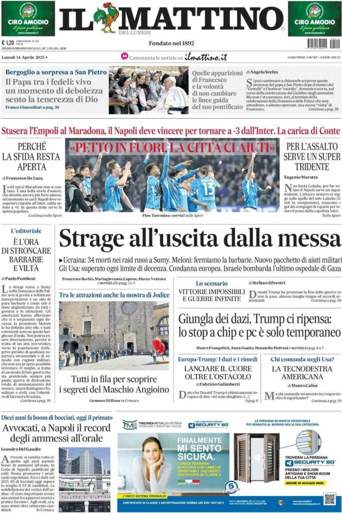 prima pagina il mattino oggi