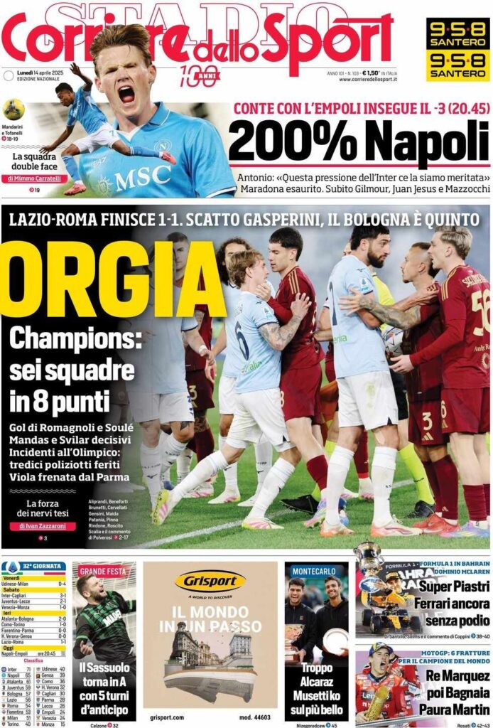 prima pagina corriere dello sport oggi