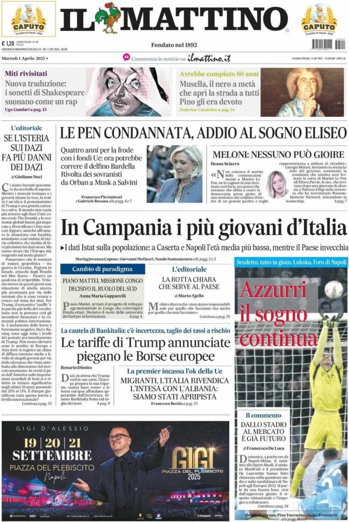 prima pagina il mattino oggi