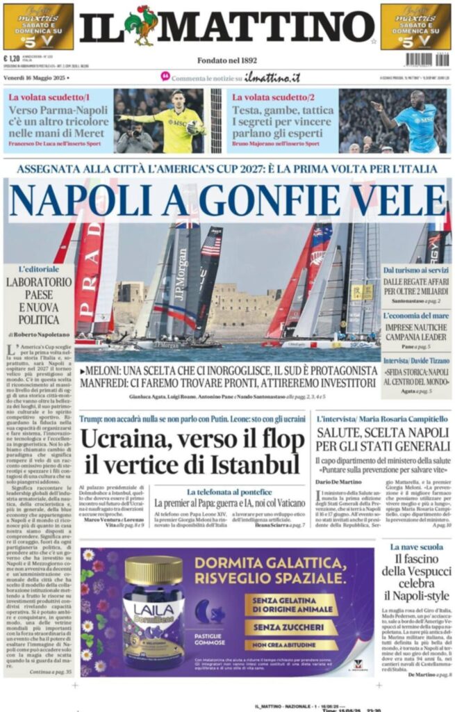 prima pagina il mattino oggi