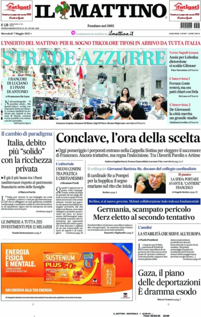 prima pagina il mattino oggi