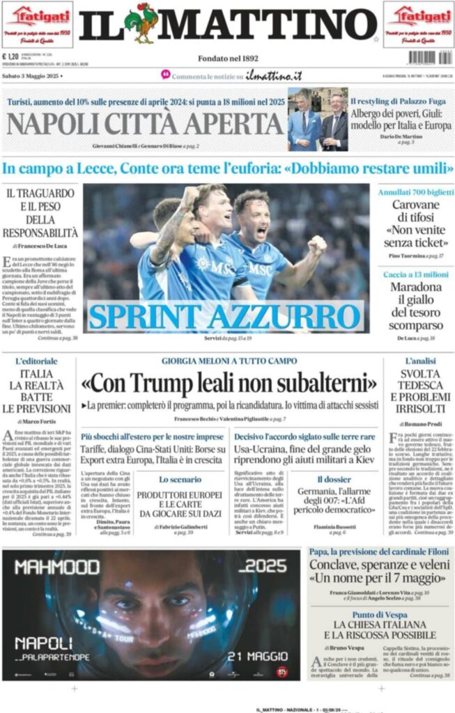 prima pagina il mattino oggi