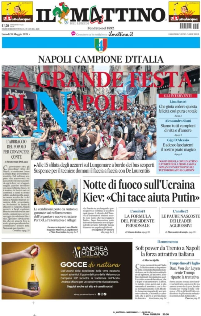 prima pagina il mattino oggi
