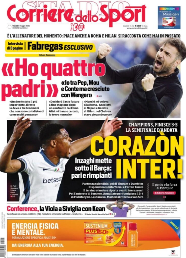prima pagina corriere dello sport oggi