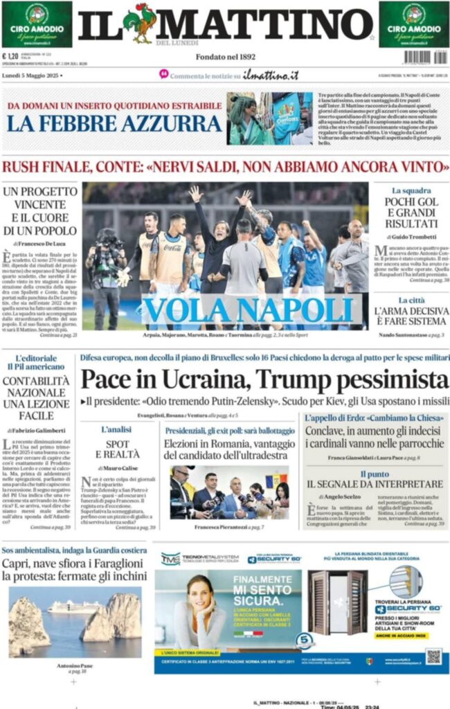 prima pagina il mattino oggi