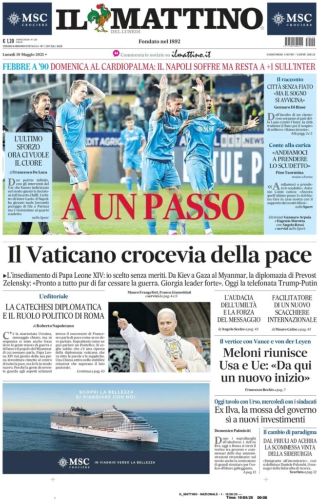 prima pagina il mattino oggi