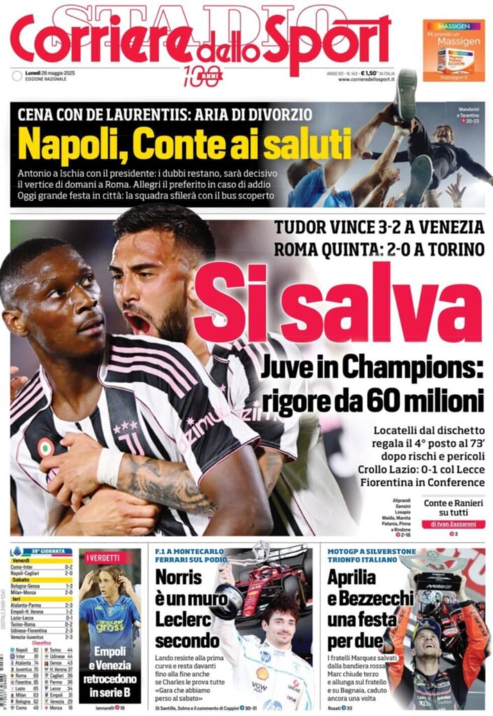 prima pagina corriere dello sport oggi