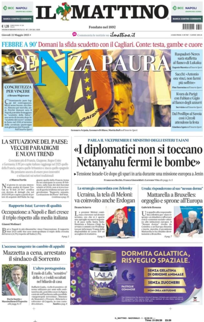 prima pagina il mattino oggi